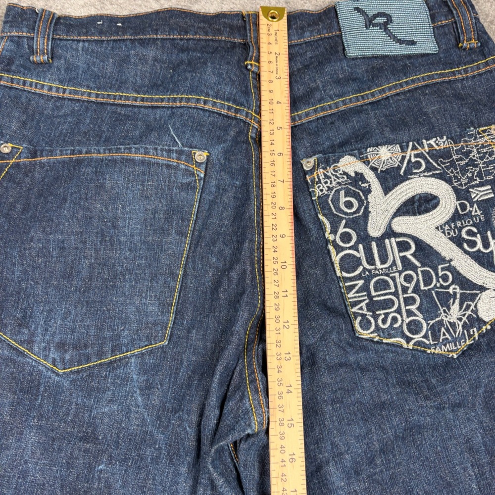 Rocawear Denim Shorts Mens 36 Baggy Y2K Embroidered Dark Wash Hip Hop Streetwear - Picture 10 of 13